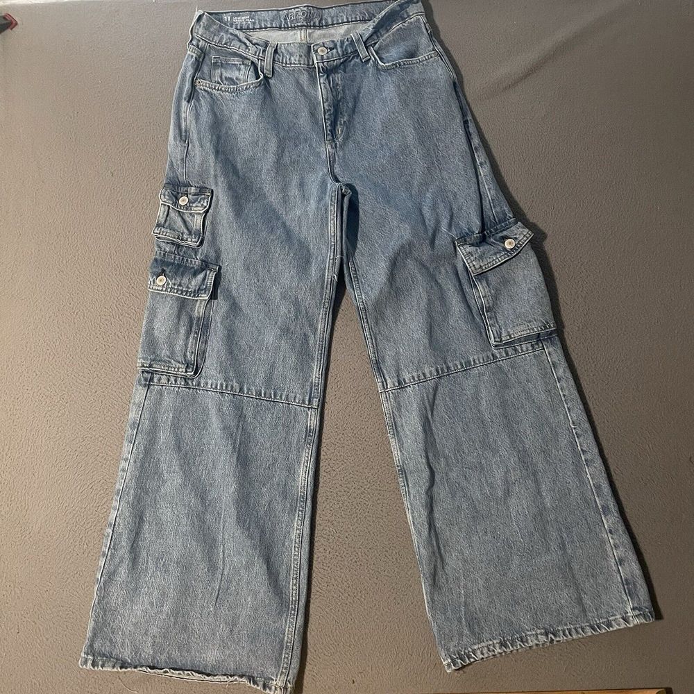 Vintage Y2K Arizona Jeans Blue Cargo Baggy‎ Loose Wide Leg Skater Women's 11